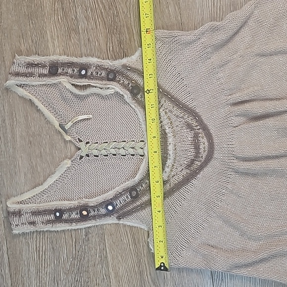 Free People Tan Knit Sequined Beaded Embellished Lace Up Ruffle Back Tunic Tank - Picture 15 of 16